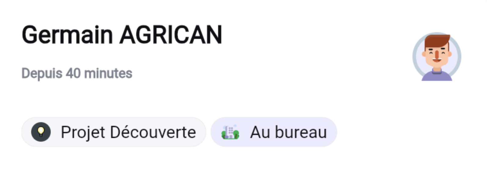 Yaki application mobile, capture d'une partie d'écran résumant les déclarations de lieu de travail.