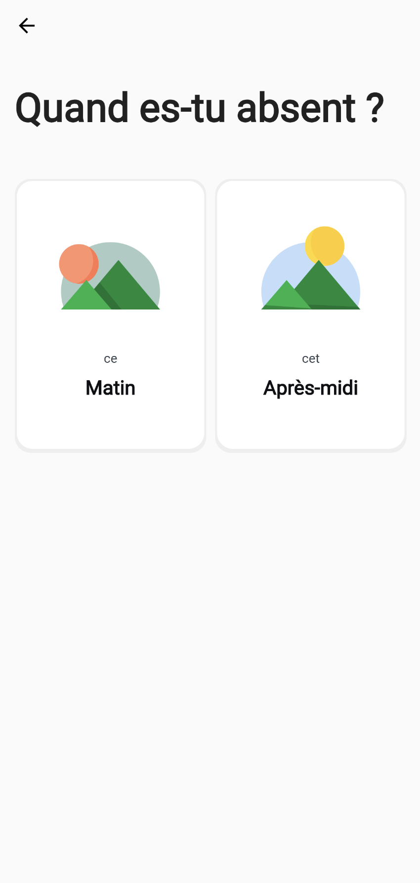 YAKI application mobile, capture d'écran de la fenêtre de déclaration d'absence pour une demi-journée.